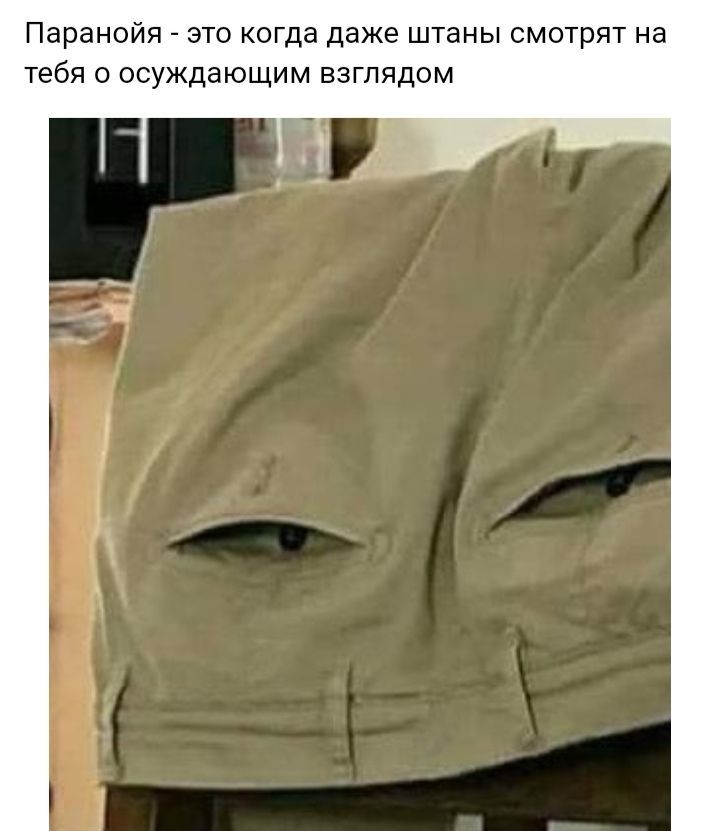 Паранойя это когд даже штаны смотрят на тебя 0 осуждающим взглядом