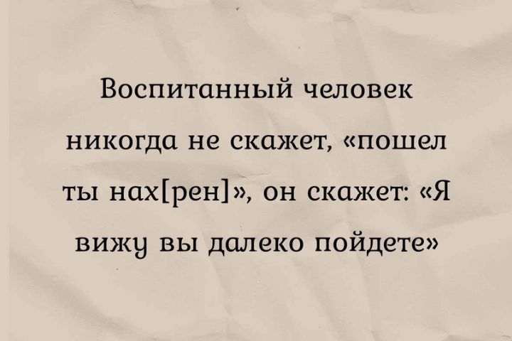 Воспитанный человек никогда не скажет пошел ты нахрен он скажет Я ВИКВ ВЫ далеко пойдете