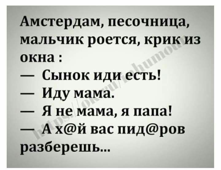 Амстердам песочница мальчик роется крик из окна Сынок иди есть Иду мама Я не мама я папа А хй вас пидров разберешь