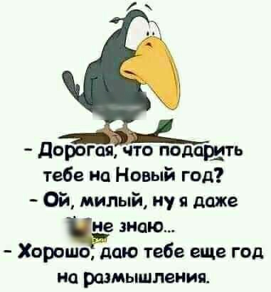 дорогая что подоштъ тебе на Новый год Ой милый ну я даже зидю Хорошо даю тебе еще год на размышления