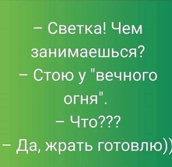 Светка Чем занимаешься Стою у вечного огня Что Да жрать готовлю