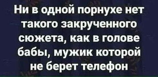 Ни в одной порнухе нет такого закрученного сюжета как в голове бабы мужик которой не берет телефон