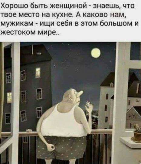 Хорошо быть женщиной знаешь что твое место на кухне А каково нам мужикам ищи себя в этом большом и жестоком МИРЕ