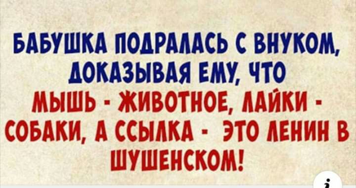 БАБУШКА ПОАРАААСЬ С ВНУКОМ АОКАЗЫВАЯ ЕМУ ЧТО МЫШЬ ЖИВОТНОБ ААЙКИ СОБАКИ А ССЫЛКА ЭТО ЛЕНИН В ШУШЕНСКОМ