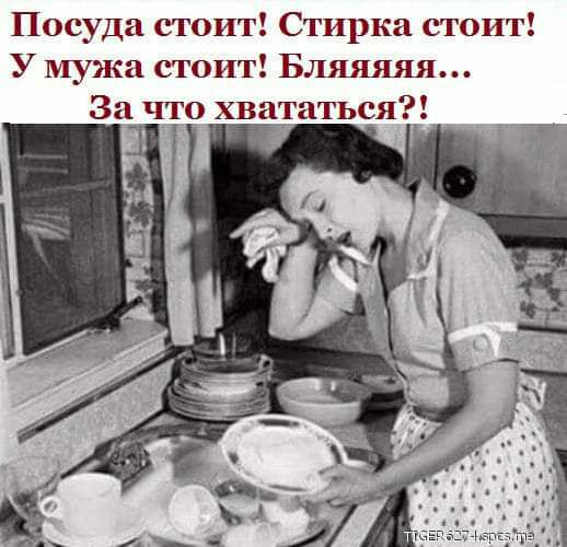 Посуда стоит Стирка стоит У мужа стоит Бляяяяя За что хвататься