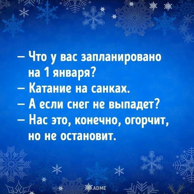 Что у вас запланировано на 1 января Катание на санках А если снег не выпадет Нас это конечно огорчит но не остановит