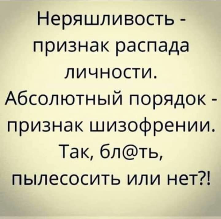 Неряшливость признак распада личности Абсолютный порядок признак шизофрении Так блть пылесосить или нет