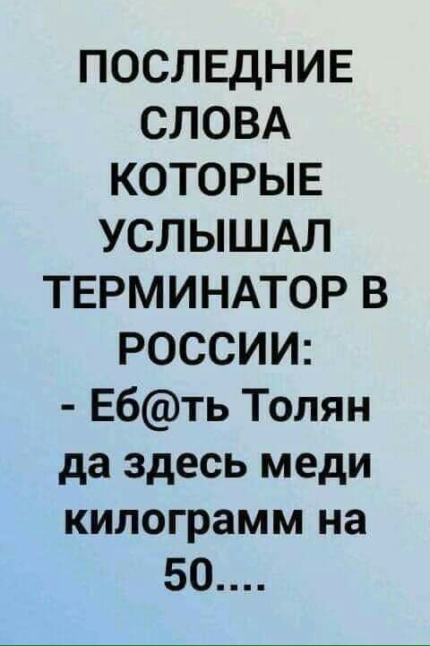 ПОСЛЕДНИЕ СЛОВА КОТОРЫЕ УСЛЫШАЛ ТЕРМИНАТОР В РОССИИ Ебть Толян да здесь меди килограмм на 50