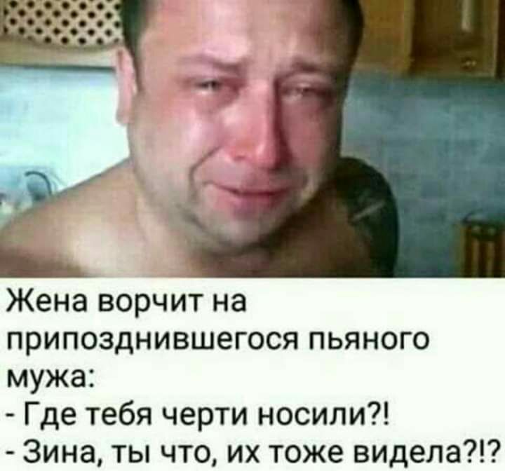 Жена ворчит на припозднившегося пьяного мужа Где тебя черти носили Зина ты что их тоже видела