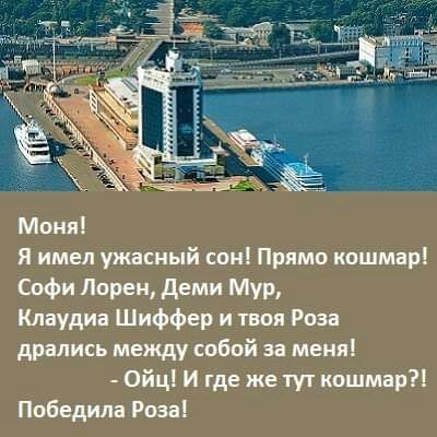 Моня Я имел ужасный сон Примо кошмар Софи Лорен деми Мур Клаудиа Шиффер и твоя Роза дрались между собой за меня Ойці И где же тут кошмар Победила Розн