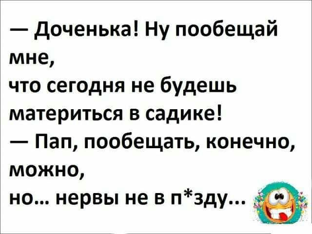 доченька Ну пообещай мне что сегодня не будешь материться в садике Пап пообещать конечно можно но нервы не в п3ду