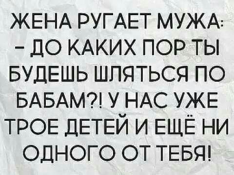 ЖЕНА РУГАЕТ МУЖА До КАКИХ пор ты БУДЕШЬ шляться по БАБАМ НАС УЖЕ ТРОЕ ДЕТЕЙ и ЕЩЁ ни одного от ТЕБЯ