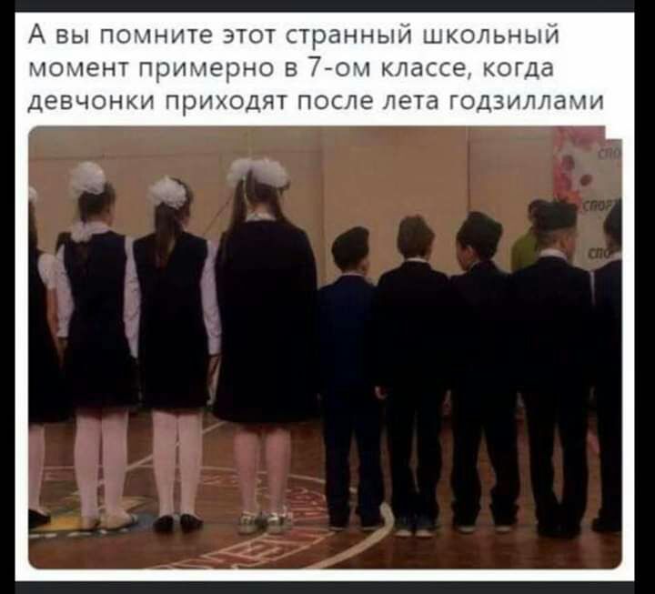 А вы помните этот странный школьный момент примерно в 7 оы классе когда девчонки приходят после лета годзиллами