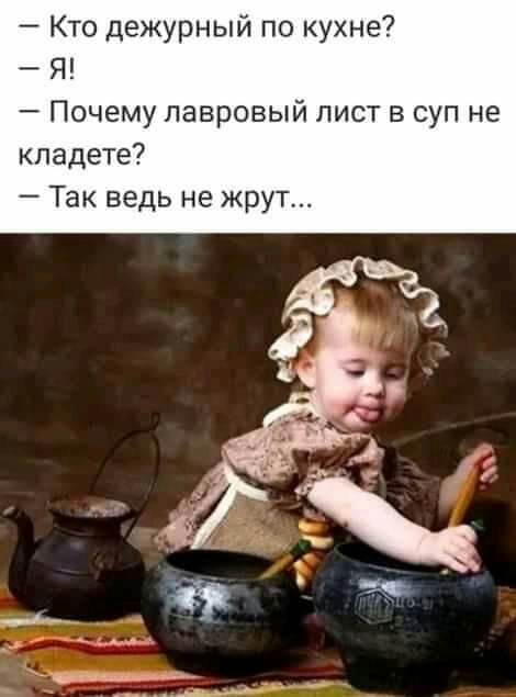 Кто дежурный по кухне Я Почему лавровый лист в суп не кладете Так ведь не жрут