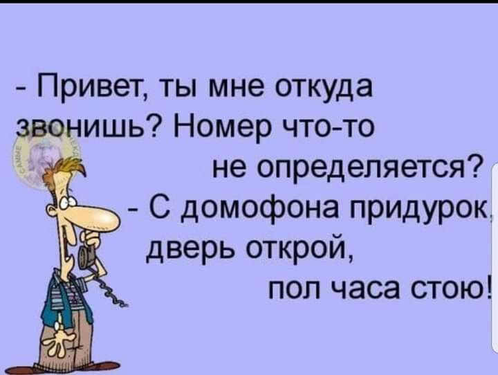 Привет ты мне откуда звонишь Номер что то не определяется С домофона придурок дверь открой пол часа стою