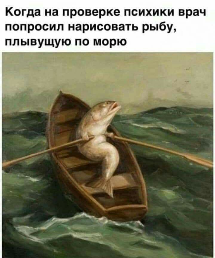 Когда на проверке психики врач попросил нарисовать рыбу плывущую по морю