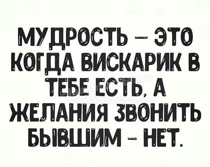 МУДРОСТЬ ЭТО КОГДА ВИСКАРИК ТЕБЕ ЕСТЬ А ЖЕЛАНИЯ 30НИТЬ БЫВШИМ НЕТ