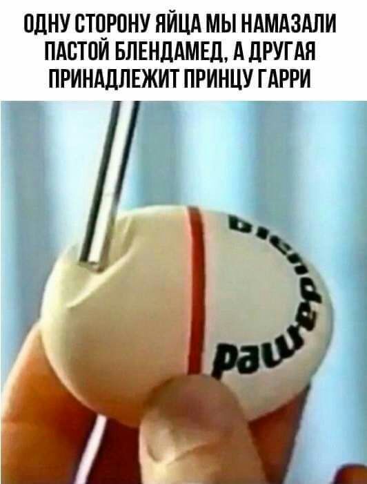 ОДНУ СТЧРПНУ ЯЙЦА МЫ НАМАЗАЛИ ПАБТПИ БЛЕНДАМЕД А дРУГАЯ ПРИНАДЛЕЖИТ ПРИНЦУ ГАРРИ