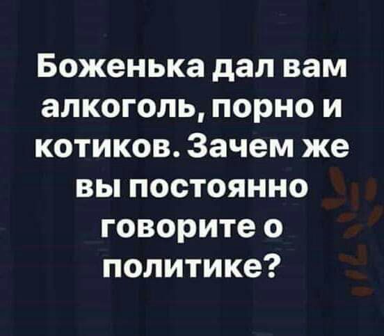 Боженька дал вам алкоголь порно и котиков Зачем же вы постоянно говорите о политике