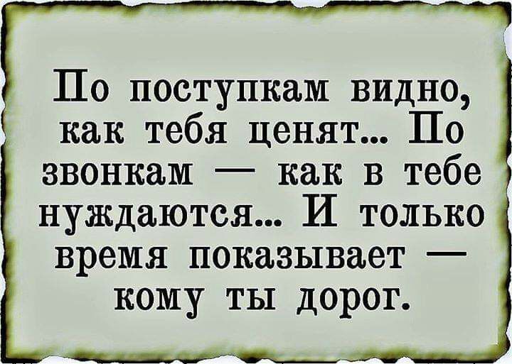 По поступкам видно как тебя ценят По звонкам как в тебе нуждаются И только время показывает кому ты дорог
