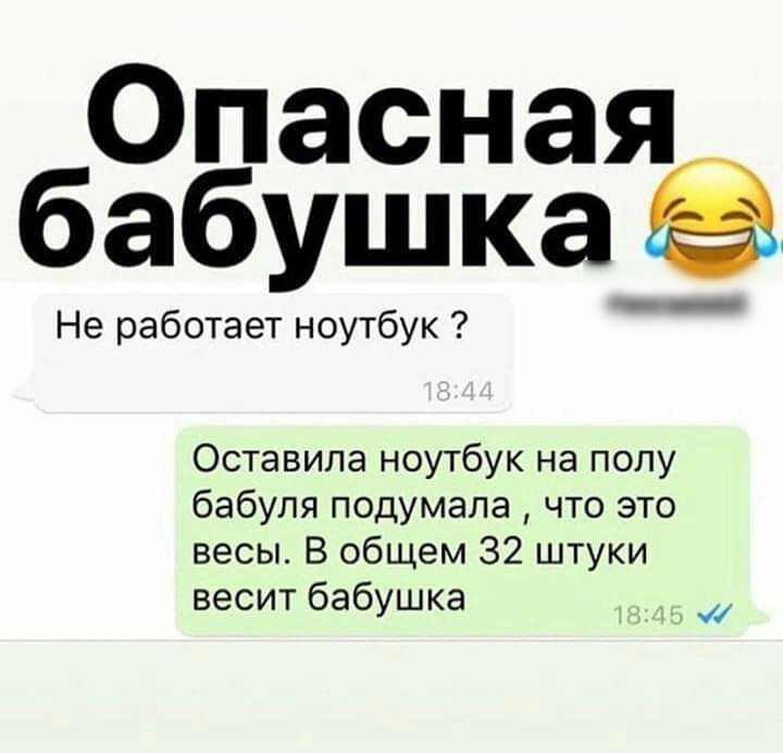 Опасная бабушкаё Не работает ноутбук Оставила ноутбук на полу бабуля подумала что это весы В общем 32 штуки весит бабушка _ _