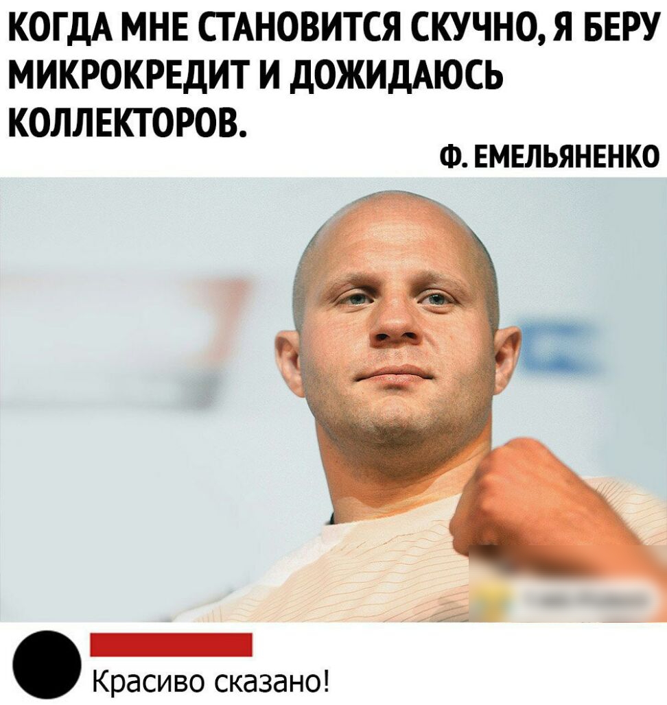 КОГДА МНЕ СТАНОВИТСЯ СКУЧНО Я БЕРУ МИКРОКРЕДИТ И дОЖИДАЮСЬ КОЛЛЕКТОРОВ Ф ЕМЕЛЬЯНЕНКО Красиво сказано