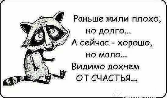 Раньше жили плохо но долго А сейчас хорошо но мало Видимо дохнем от СЧАСТЬЯ