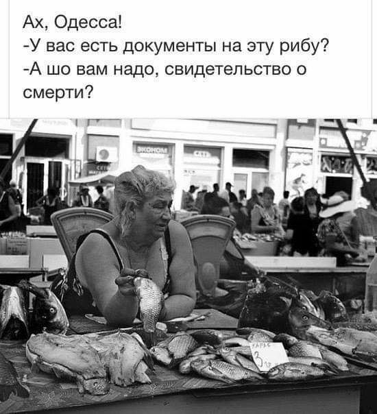 Ах Одесса У вас есть документы на эту рибу А шо вам надо свидетельство о смерти