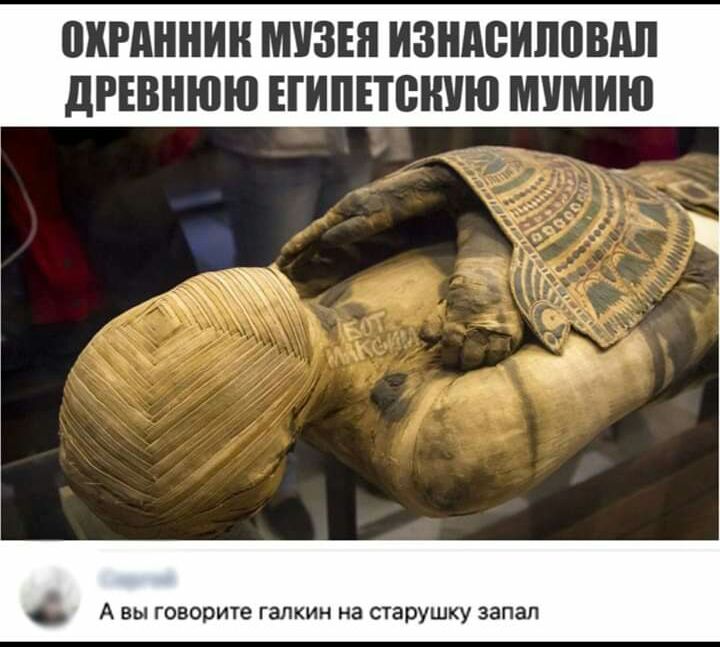 РАННИЕ МУЗЕЯ ИЗНАСИЛПВМ дРЕВНЮЮ ЕГИПЕЮШЮ МУМИЮ А вы говорите ГЗПКИН на старушку запал
