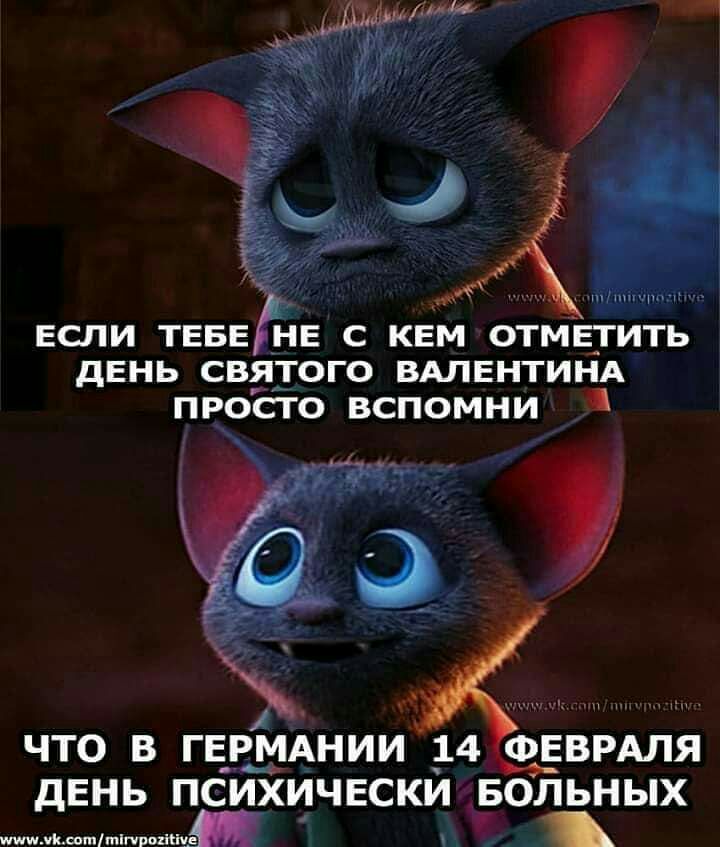 ЕСЛИ ТЕБЕ НЕ С КЕМ ОТМЕТИТЬ дЕНЬ СВЯТОГО ВАЛЕНТИНА ПРОСТО ВСПОМНИ ЧТО В ГЕРМАНИИ 14 ФЕВРАЛЯ дЕНЬ ПСИХИЧЕСКЙ БОЛЬНЫХ _М