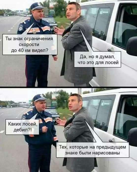 Ты знак ограничения скорости до 40 км видел Да но я думал что это для лосей Ъ 1 Каких лосей дебип Тех которые на предыдущем знаке быпи нарисованы