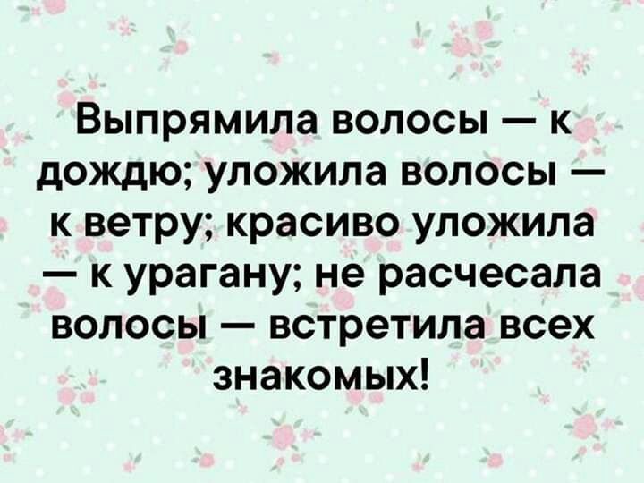 Выпрямила волосы к дождю уложила волосы к ветру красиво уложила к урагану не расчесала волосы встретила всех знакомых