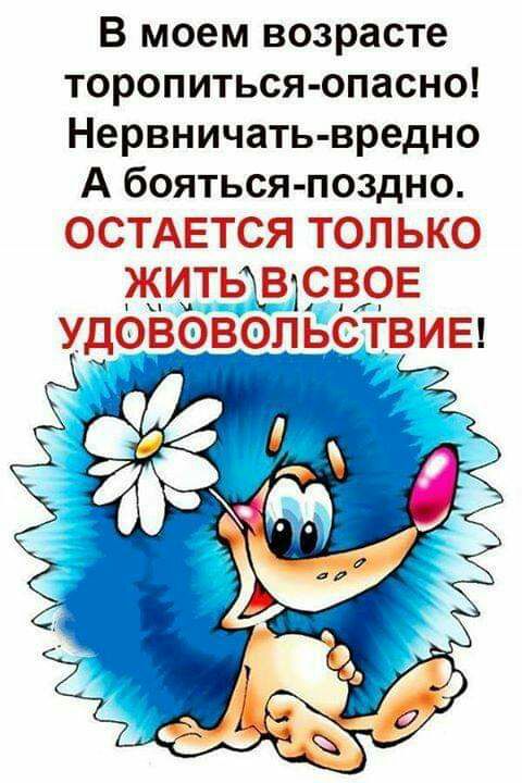 В моем возрасте торопиться опасно Нервничать вредно А бояться поздно ОСТАЕТСЯ ТОЛЬКО житьтвтсврв ідовавольствив