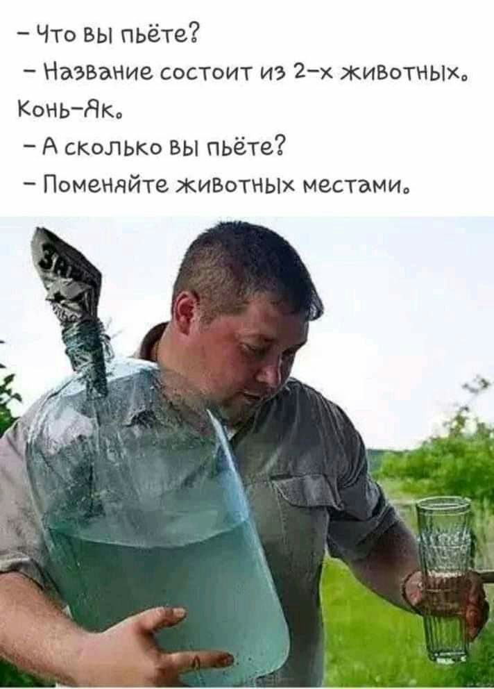 Что вы пьёте НазВание состоит из 2х ЖИВОТНЫХ КоньЯм А сколью вы пьёте Поменяйте ЖИВОТНЫХ местамт