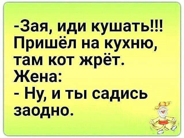 3ая иди кушать Пришёл на кухню там кот жрёт Жена Ну и ты садись заодно 5