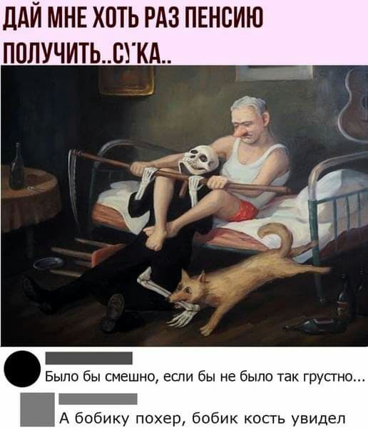 ПАЙ МНЕ ХОТЬ РАЗ ПЕНСИЮ ППЛУЧИТЬЩКА _ Было бы смешно если бы не было так грусгно _ А бобику похер бобик кость увидел