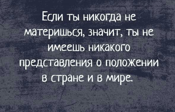 Если ты никогда не материшься значит ты не имеешь никакого представления о положении в стране и в мире