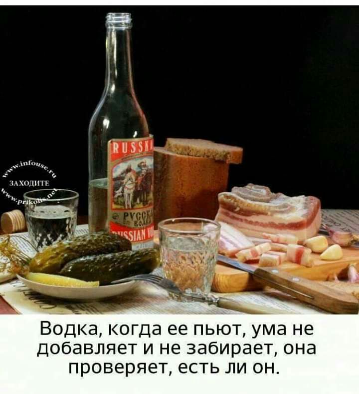 Водка когда ее пьют ума не добавляет и не забирает она проверяет есть ли он