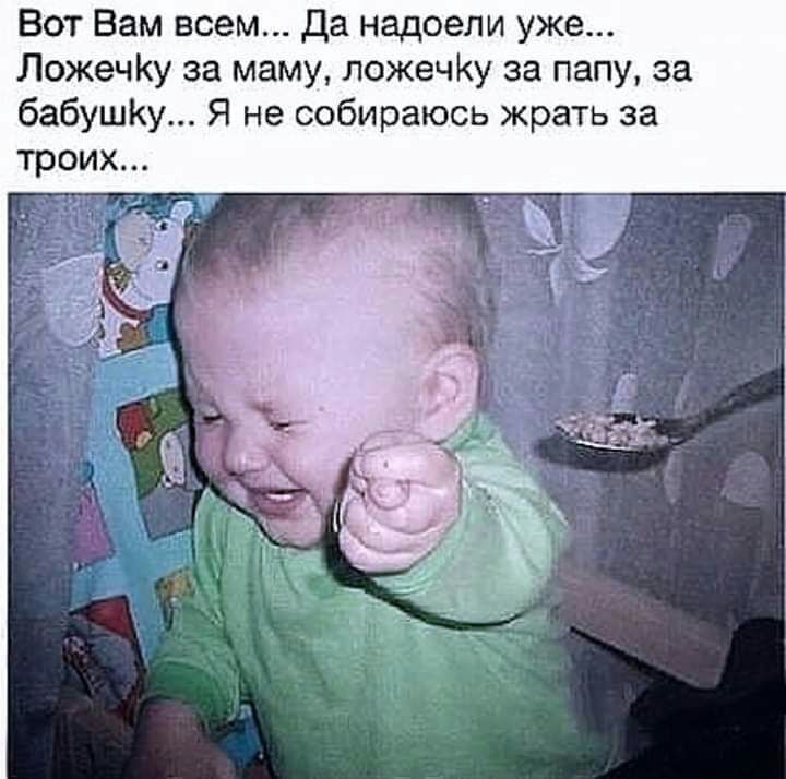 Вот Вам всем да надоели уже ЛожечКу за маму ложечКу за папу за бабушКу Я не собираюсь жрать за троих