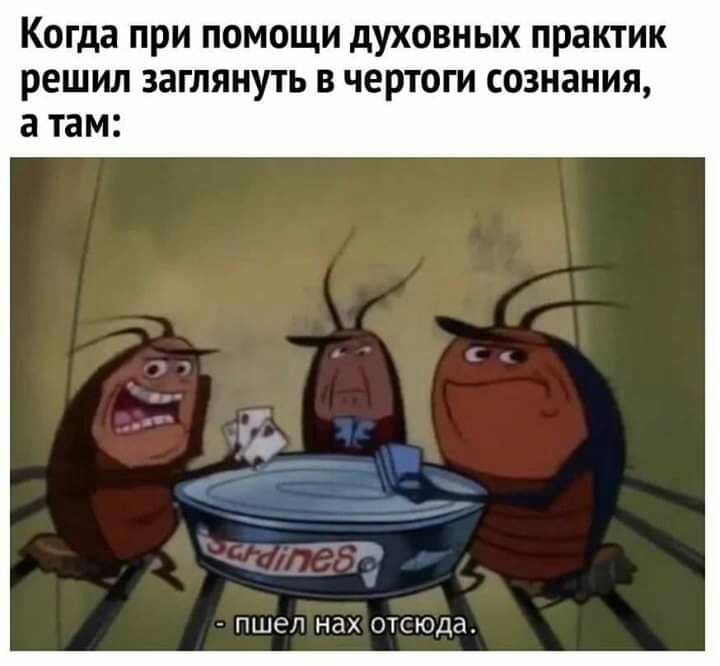 Когда при ПОМОЩИ дУХОВНЫХ ПРЭКТИК решил ЗЗГЛЯНУТЬ В ЧЕРТОГИ сознания а там ПШЕЛ нах отсюда
