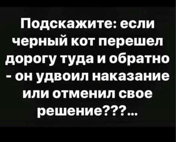 Подскажите если черный кот перешел дорогу туда и обратно он удвоил наказание или отменил свое решение
