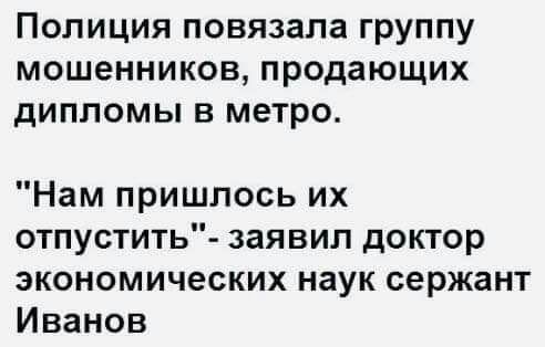 Полиция повязала группу мошенников продающих дипломы в метро Нам пришлось их отпустить заявил доктор экономических наук сержант Иванов
