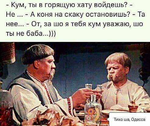 Кум ТЫ в горящую хату войдешь Не А коня на скаку остановишь Та нее От за що я тебя кум уважаю шо ты не баба