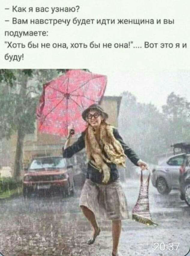 Как я вас узнаю Вам навстречу будет идти женщина и вы подумаете Хоть бы не она хоть бы не она Вот это я и буду