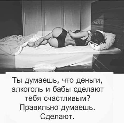 Ты думаешь что деньги алкоголь и бабы сделают тебя счастливым Правильно думаешь Сделают