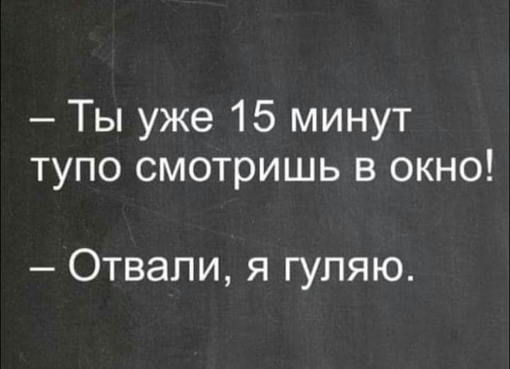 Ты уже 15 минут тупо смотришь в окно Отвали я гуляю