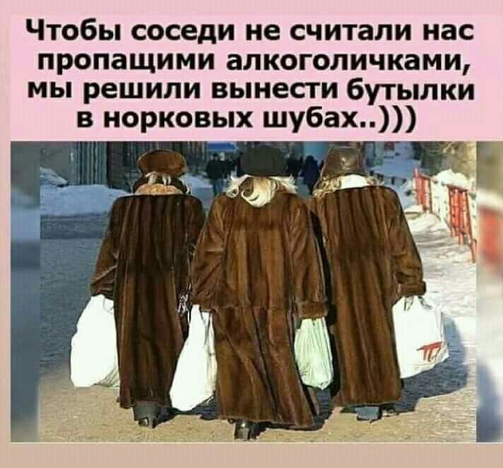 Чтобы соседи не считали нас пропащими алкоголичками мы решили вынести бутылки в норковых шубах