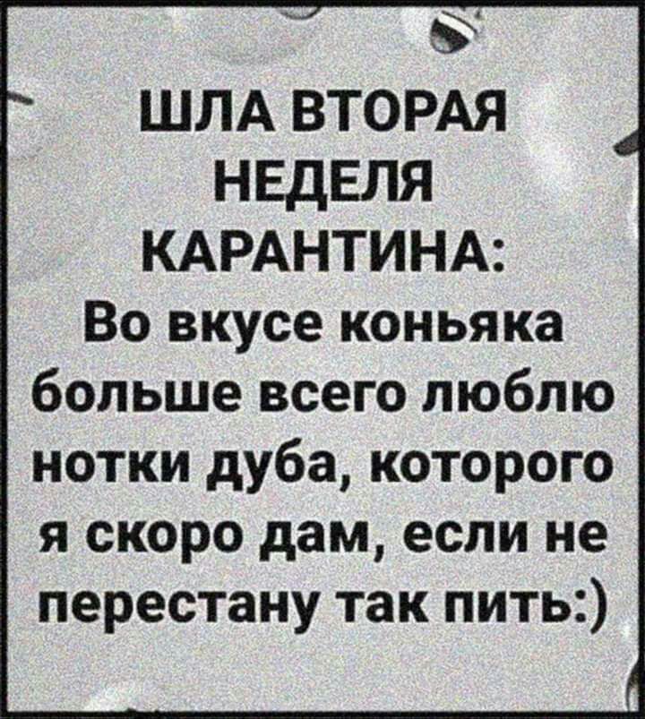ШЛА ВТОРАЯ НЕДЕЛЯ КАРАНТИНА Во вкусе коньяка больше всего люблю нотки дуба которого я скоро дам если не перестану так пить