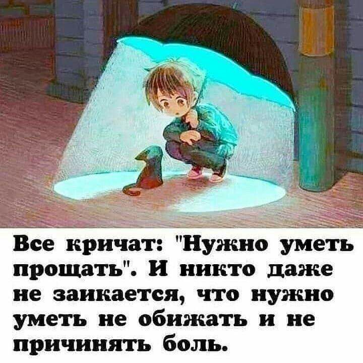 Все кричат Нужно уметь прощать И никто даже не заикается что нужно уметь не обижать и не причинять боль