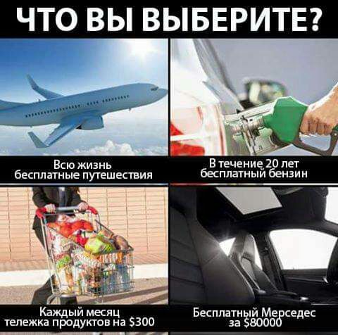 ЧТО ВЫ ВЫБЕРИТЕ Всю жизнь бесплатные путешествия Каждый Бесппатн й Ме седеГ тележка продуктов на 300 за 330006